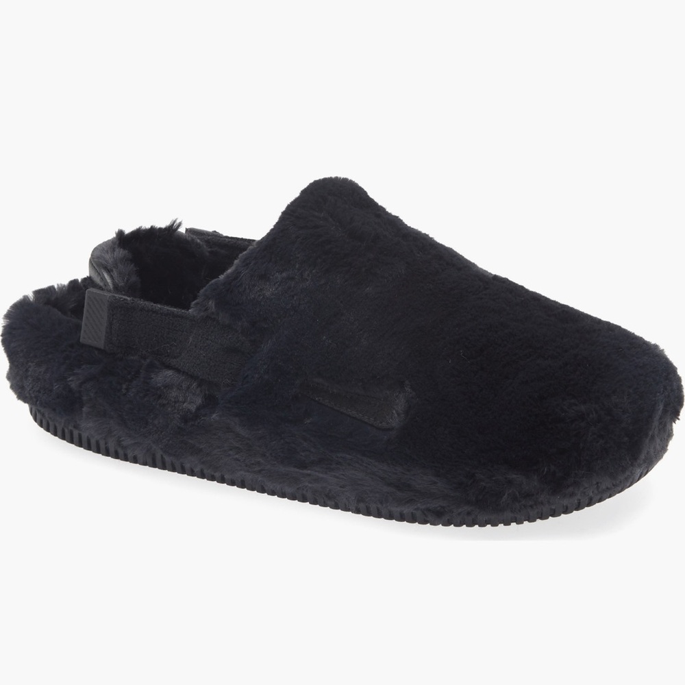 Nike calm Black Faux Fur Slippers